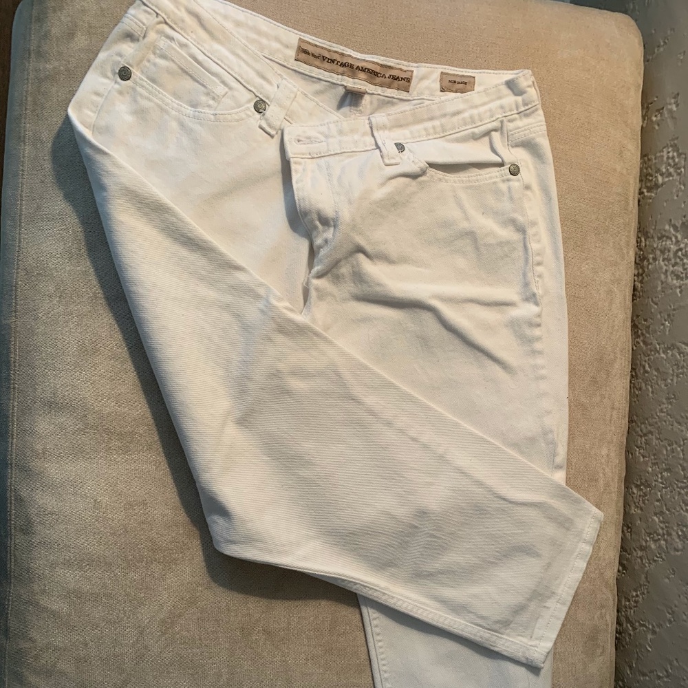 Mid Rise White Straight Leg Jeans